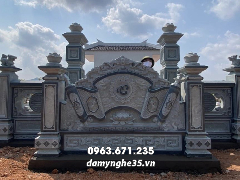 Mẫu Bình phong đá xanh rêu Lăng Mộ đá gia đình chuẩn phong thủy 15 Mẫu Bình phong đá xanh rêu Lăng Mộ đá gia đình chuẩn phong thủy
