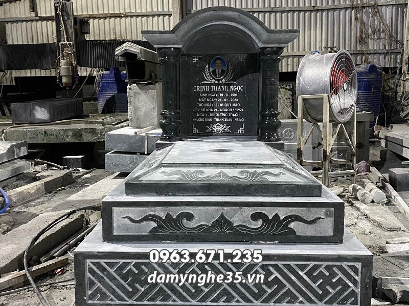 Mẫu Mộ đá 1 mái đẹp, chất lượng thiết kế dạng mái vòm, kích thước 81x127cm 17 Mộ tam cấp nguyên khối mái vòm