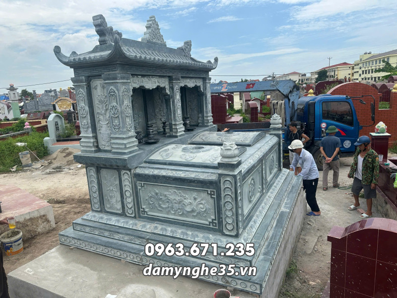 Tư vấn lắp đặt Mộ Đá Đôi 1 Mái Đẹp cho Bố Mẹ bằng đá xanh Thanh Hóa chất lượng 18 Mẫu Mộ Đôi Đẹp - Chất lượng cao