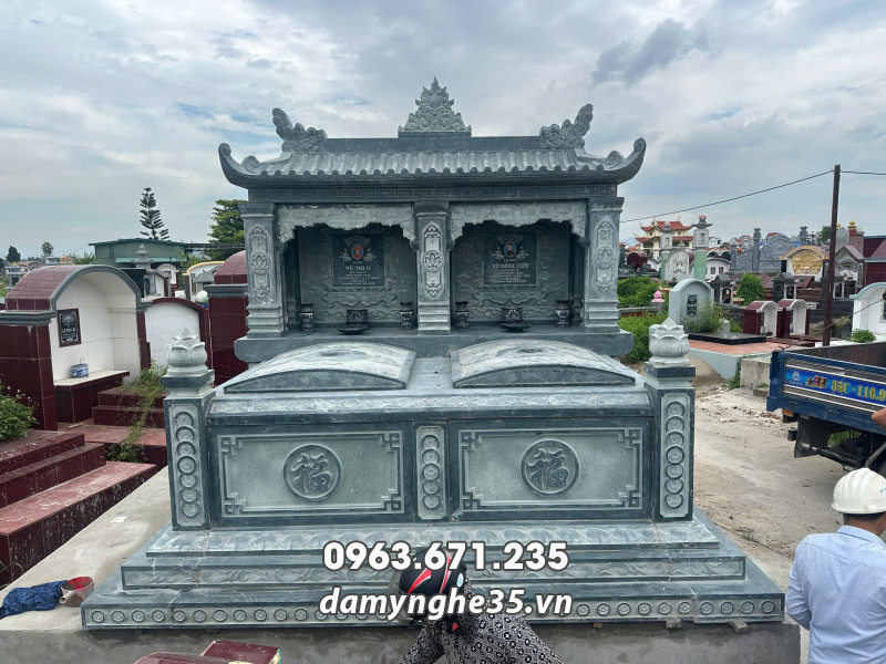Tư vấn lắp đặt Mộ Đá Đôi 1 Mái Đẹp cho Bố Mẹ bằng đá xanh Thanh Hóa chất lượng 19 Xây sửa Mộ đá đôi cho Ông Bà - Cha Mẹ