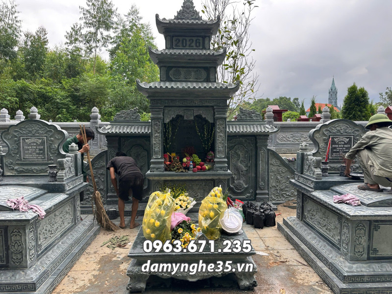 Khảo sát, tư vấn, thi công xây Lăng Mộ đá gia đình tại Phú Thọ 27 Mẫu Lăng thờ đá 3 mái tại Phú Thọ