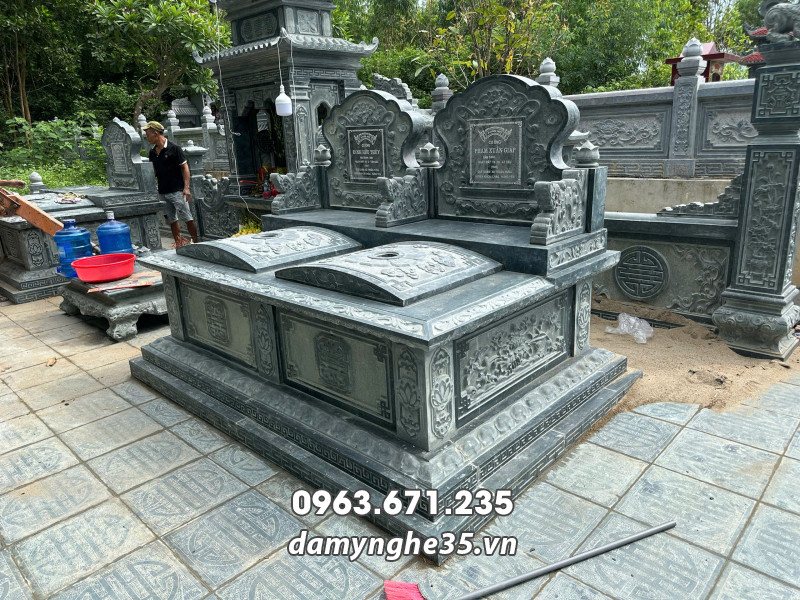 Khảo sát, tư vấn, thi công xây Lăng Mộ đá gia đình tại Phú Thọ 29 Mộ đá đôi bành không mái