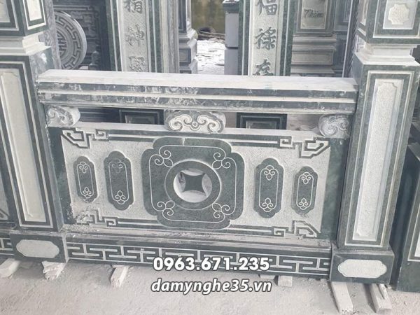 Lan can đá (tường rào đá) xanh rêu hoa văn đồng tiền cổ