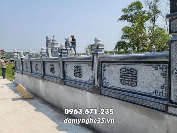 Mẫu Lan can đá chữ Thọ Vuông đẹp, đá xanh Thanh Hóa