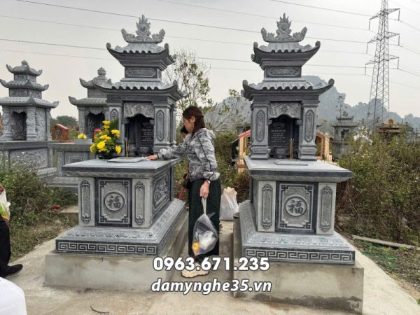Mẫu Mộ đá 2 mái đẹp, kích thước rộng 81cm x dài 127cm
