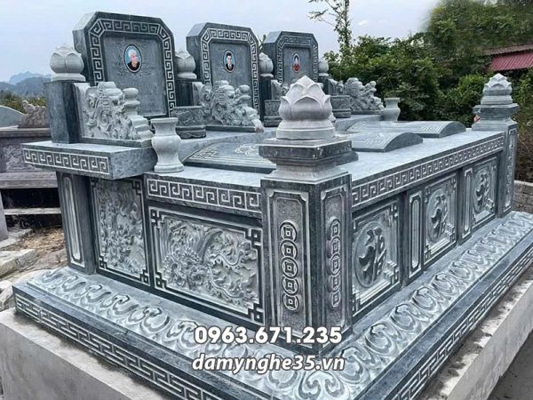 Mẫu Mộ đá 3 người đẹp chung cho Ông Bà - Cha Mẹ