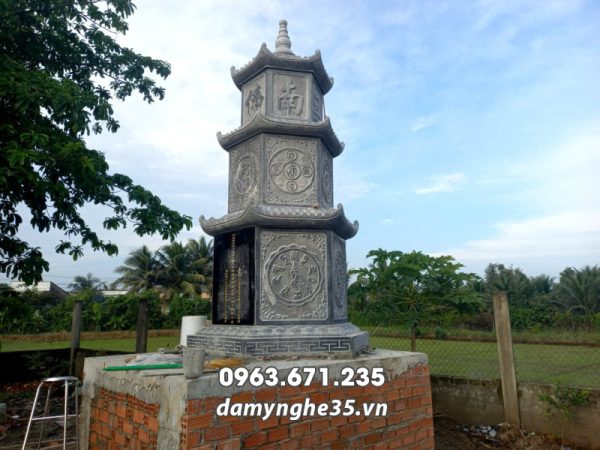 Xây Mộ Tháp đá 3 mái tại Chùa đẹp, uy tín, thi công toàn quốc