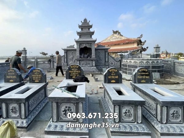 Mẫu Mộ đá đơn đẹp - Mộ tam sơn kích thước rộng 61cm x dài 133cm