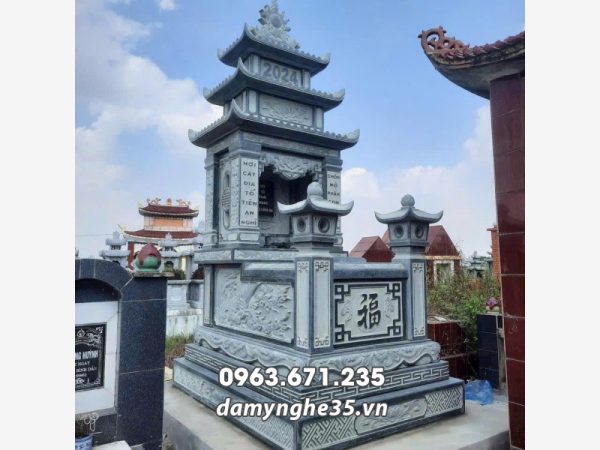 Đá Mỹ Nghệ 35 - Xây Lăng Mộ đá, Mộ đá Ninh Bình 101 Mẫu Mộ tổ ba mái đẹp, bề thế, sang trọng, bằng đá xanh đen Thanh Hóa tại Làng đá Ninh Bình