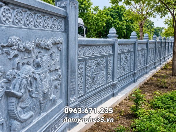 Đá Mỹ Nghệ 35 - Xây Lăng Mộ đá, Mộ đá Ninh Bình 105 Lan can đá (Tường rào đá) cho Nhà thờ Tổ - Từ đường điển hình