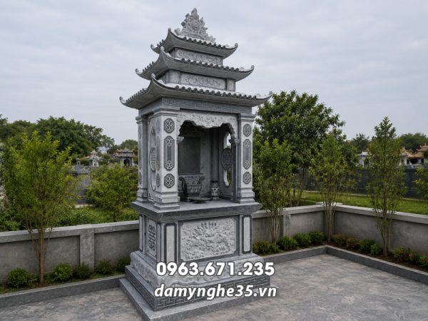 Lắp đặt Mộ đá xanh rêu 3 mái tại Thái Nguyên chất lượng, chuẩn kích thước đẹp