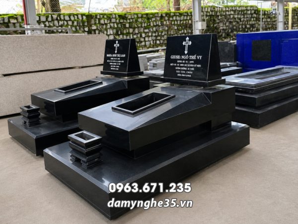 Đá Mỹ Nghệ 35 - Xây Lăng Mộ đá, Mộ đá Ninh Bình 67 Mẫu Mộ Công giáo đơn giản, hiện đại bằng đá granite tại làng đá Ninh Bình