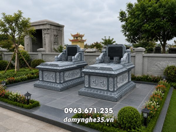 Mẫu Mộ đá đôi nhỏ phù hợp với huyệt mộ nhỏ, giá hợp lý