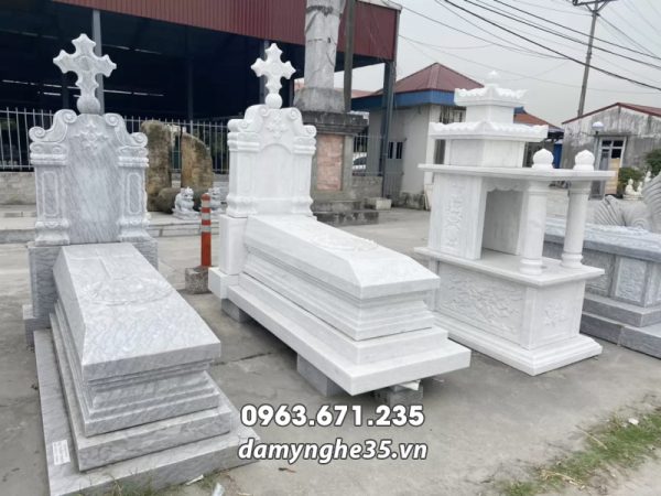 Xây Mộ công giáo bằng đá trắng - Mẫu Mộ đá trắng Công giáo đẹp