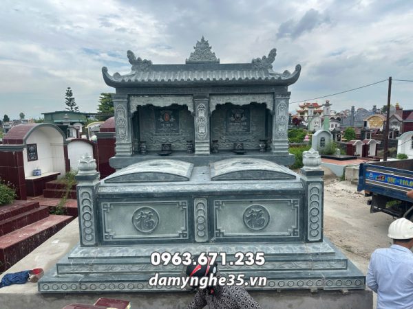 Tư vấn lắp đặt Mộ Đá Đôi 1 Mái Đẹp cho Bố Mẹ bằng đá xanh Thanh Hóa chất lượng 13 Xay sua Mo da doi cho Ong Ba Cha Me